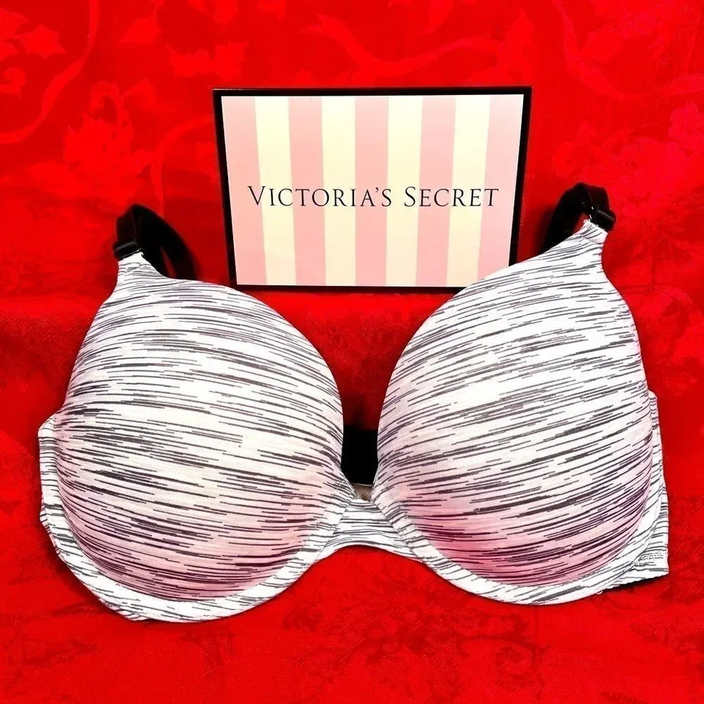 GRAY & WHITE STRIPE BRA VICTORIAS SECRET PINK WEAR EVERYWHERE 34D